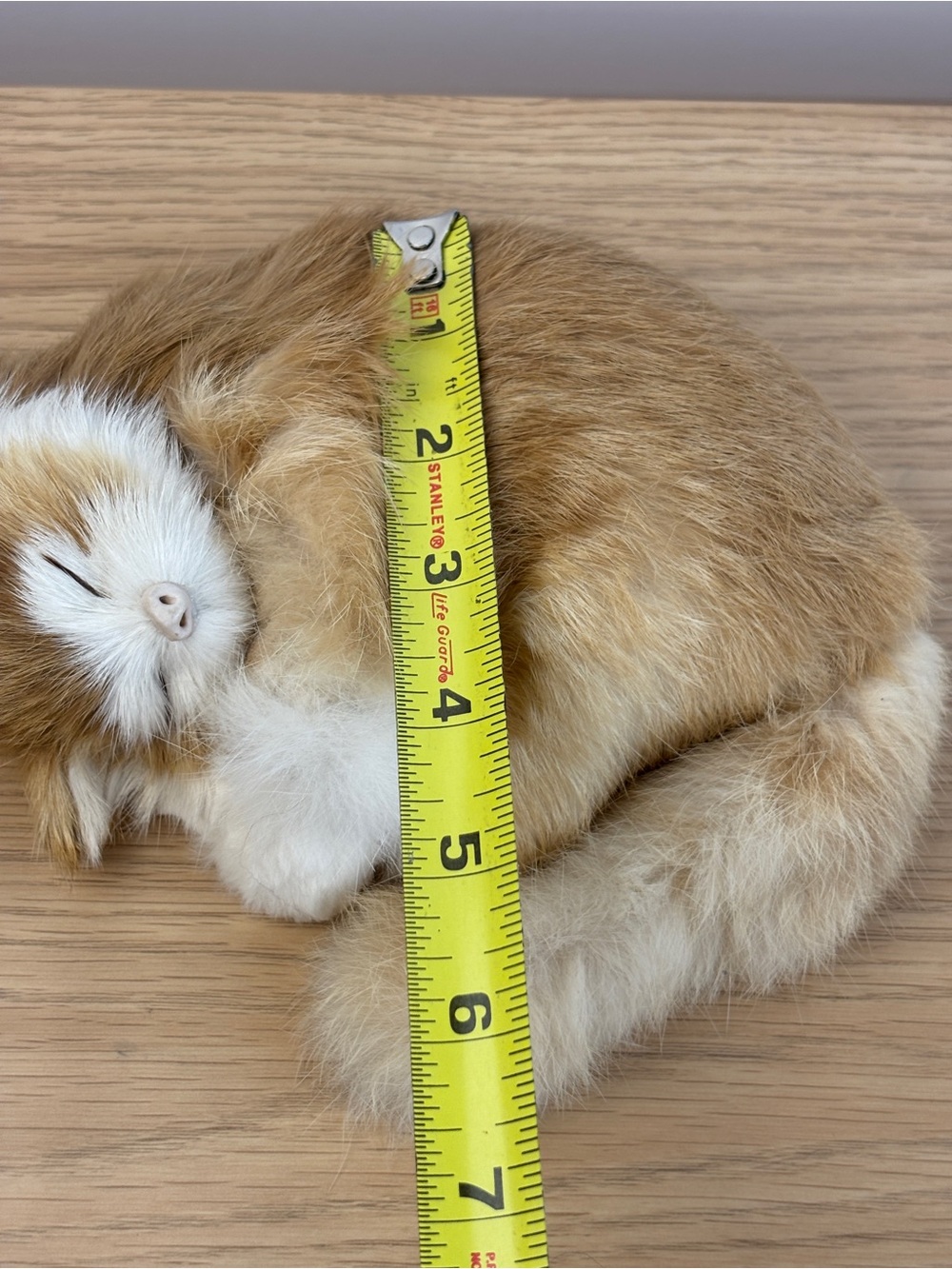 Realistic Sleeping Soft Faux Fur Kitten Figurine - Ginger & White - Picture 8 of 8